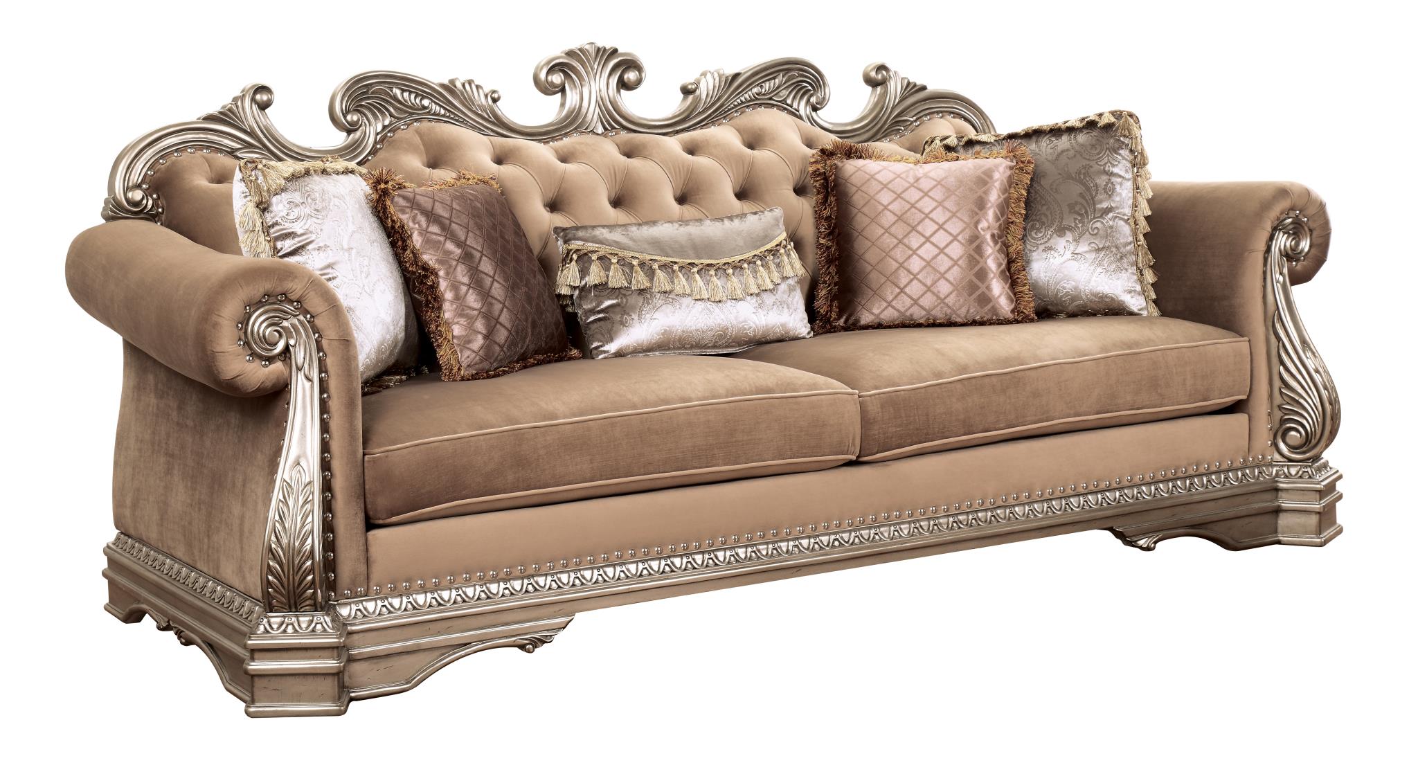 Northville Traditional Velvet & Antique Silver Sofa